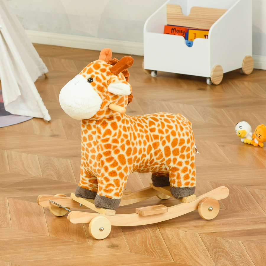 HOMCOM Schaukeltier Spielzeug, Triceratops, Giraffe Gelb