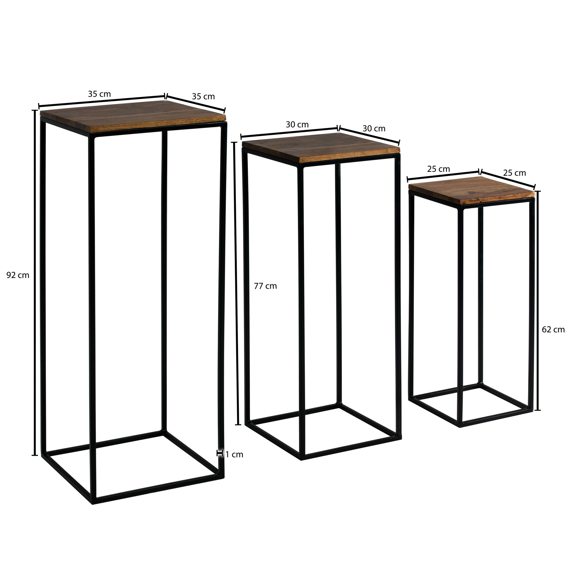 KADIMA DESIGN 3er Set Sheesham Massivholz Beistelltische, Metallgestell, Modern, Vielseitig