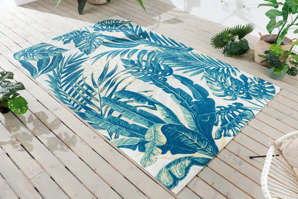 In- und Outdoor Teppich LEAF 180x120cm grün beige Blatt-Design Läufer wetterfest