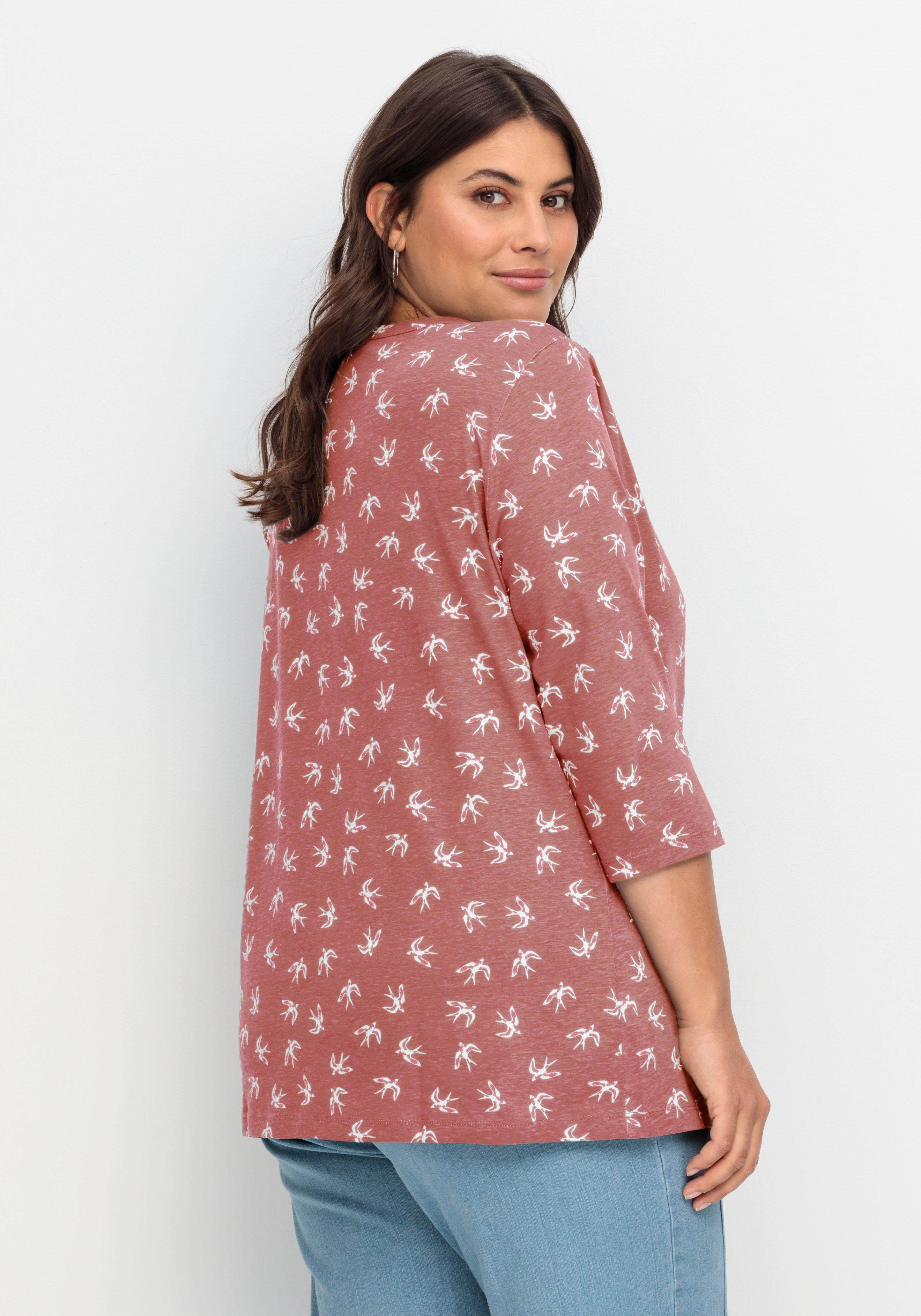 3/4-Arm-Shirt in leichter A-Linie, mit Schwalbenprint