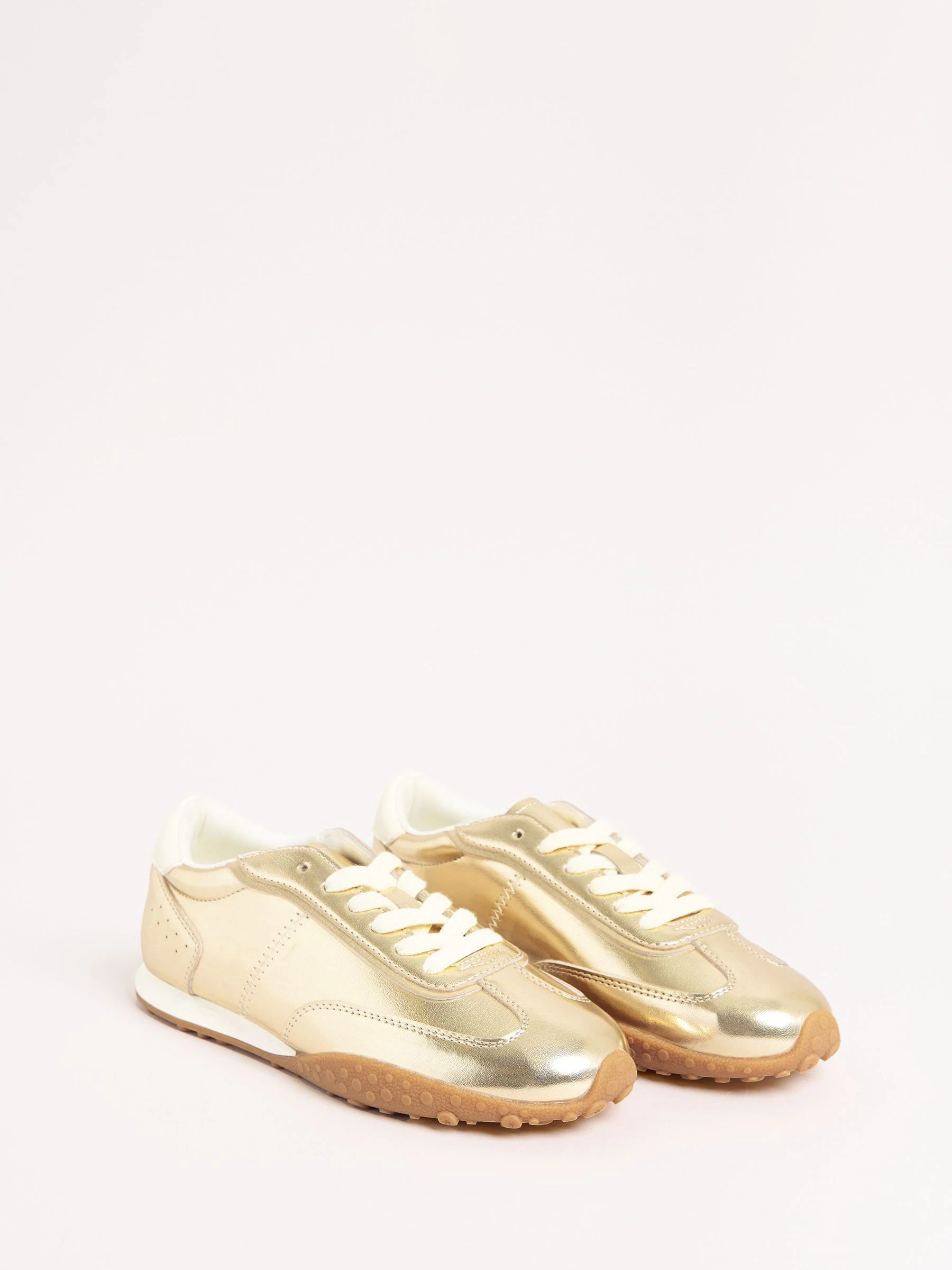 Goud - Friends Like These Slim Lace Up Retro Runner Sports Trainers