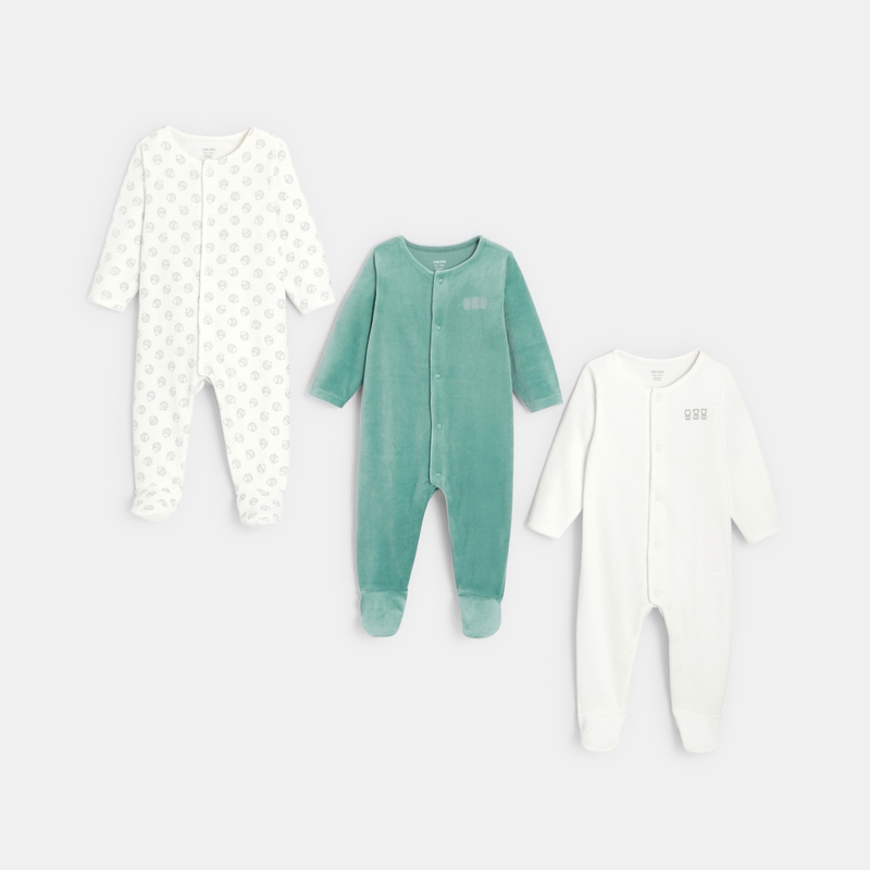 Dors-bien velours (lot de 3) blanc naissance