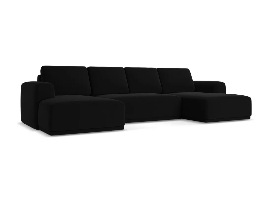 Canapé d'angle panoramique convertible en velours - noir - KAILA
