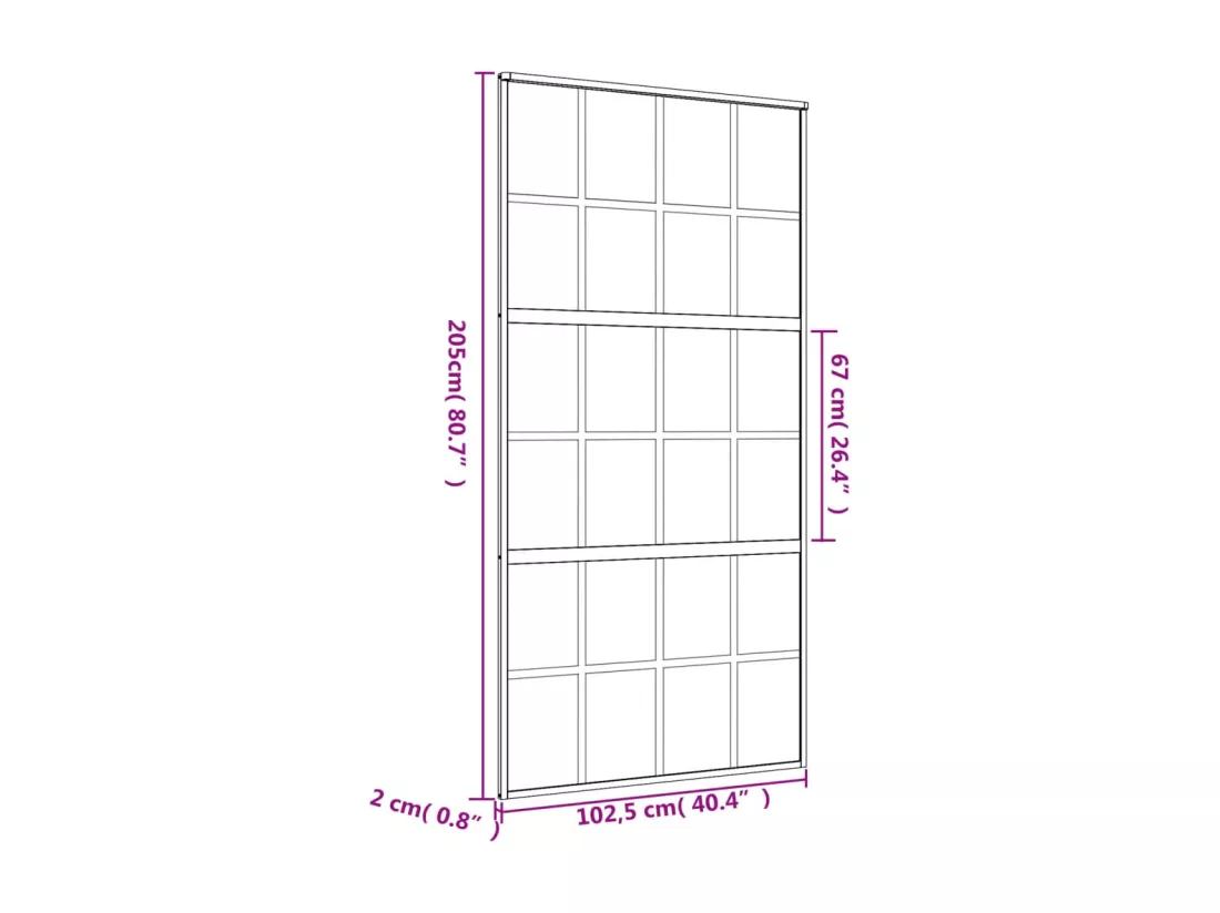 Porte coulissante doré 102,5x205cm verre ESG clair et aluminium