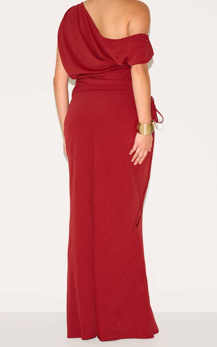 Rouge Profond Jupe Longue Taille Basse En Tissu Fluide Avec Liens Latéraux Plus