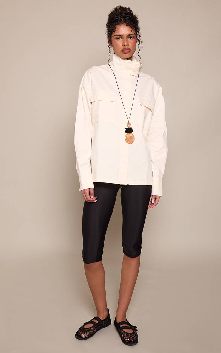 Crème Chemise Ample En Coton À Col Montant
