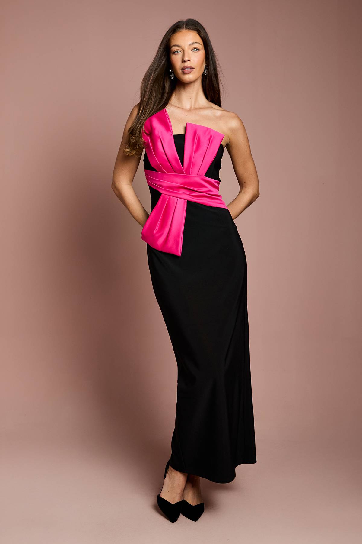 Coast Robe Longue Colonne Bandeau avec Détail Nœud Contrastant