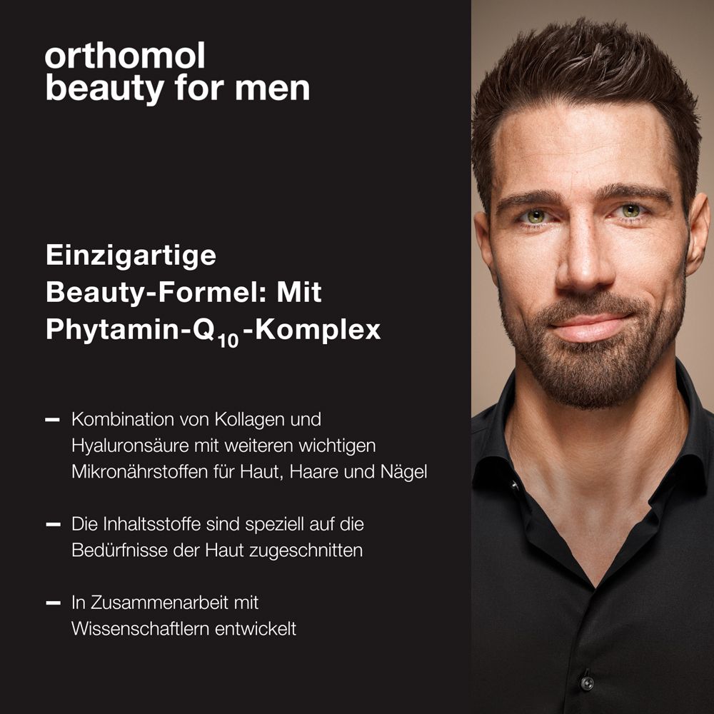 Orthomol Beauty for Men - für Haut, Haare und Nägel, mit Hyaluronsäure, Kollagen und Coenzym Q10 - Trinkampullen