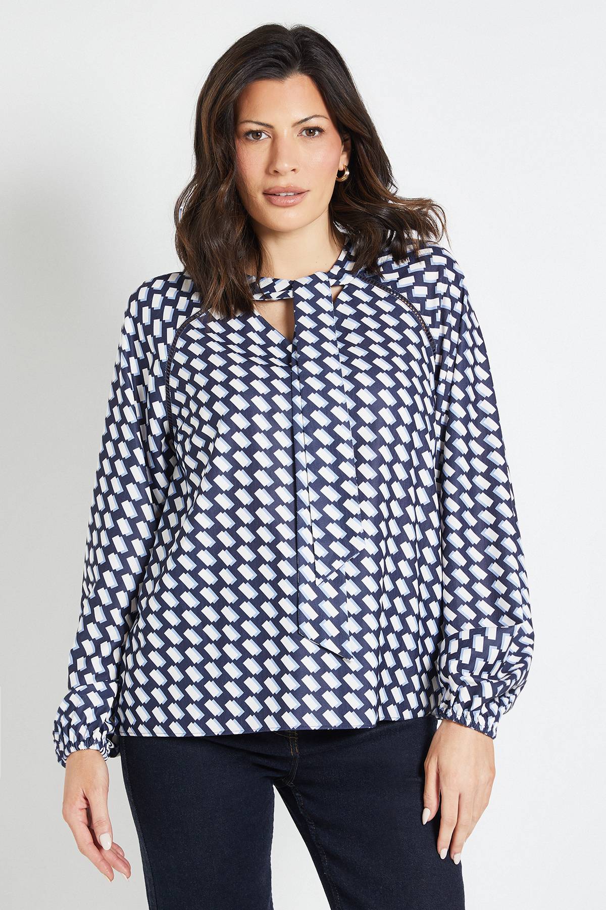 Wallis Chemise Oversize Tissée À Imprimé Géométrique Avec Col Noué