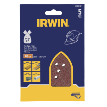 Irwin schuurvel voor Bosch Primo en B D Mouse zelfklevend K40, 5 stuks