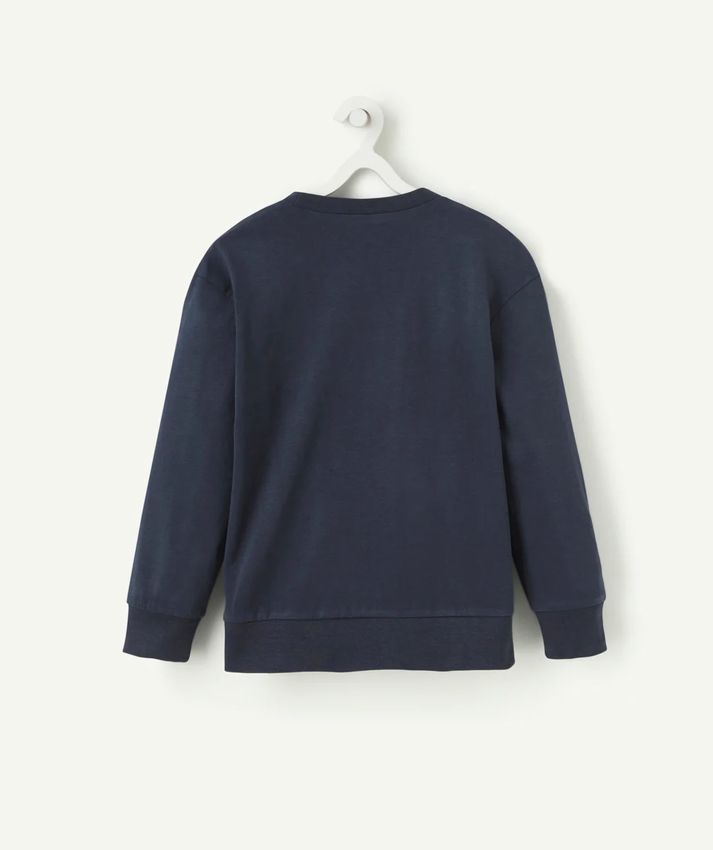 T-SHIRT GARÇON EN FIBRES RECYCLÉES BLEU MARINE AVEC MESSAGE BRODÉ