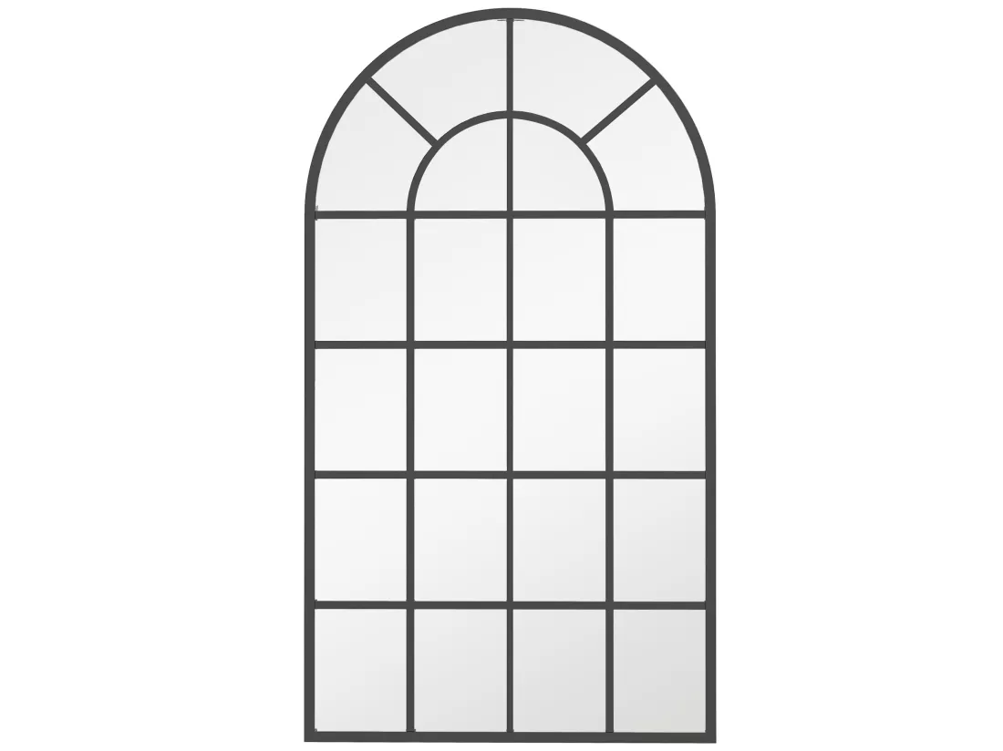 Miroir mural aspect verrière style classique chic - dim. 62L x 110H cm - métal noir verre 3 mm