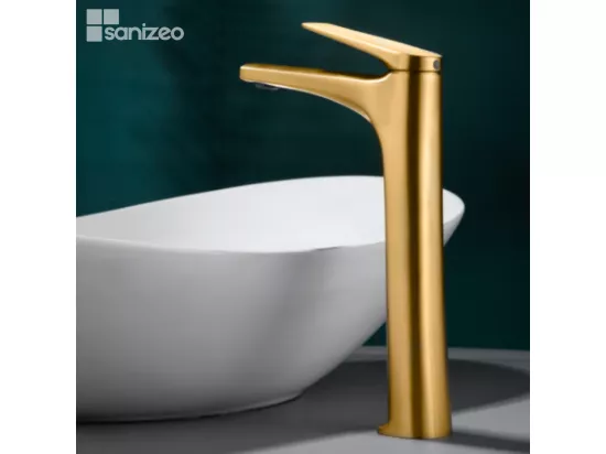 Robinet Mitigeur de Lavabo Bec Haut anti-calcaire Or Brossé IMEX DELOS BDD055-3OC