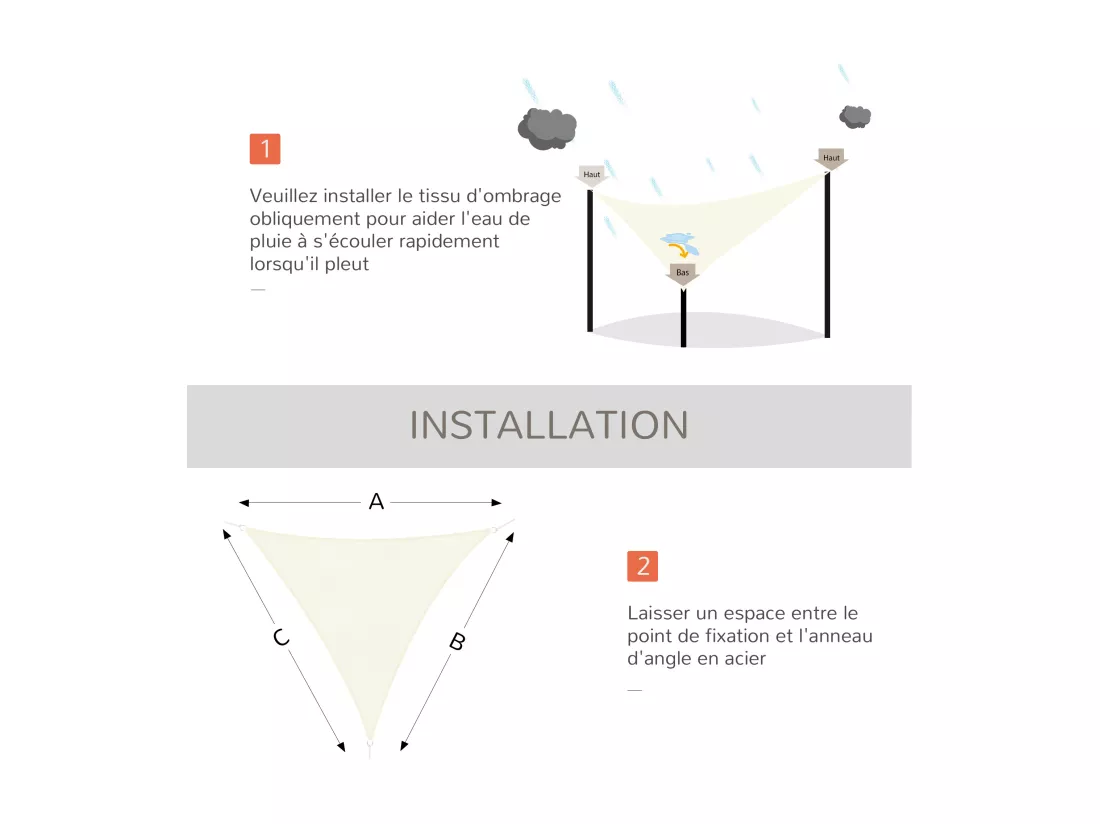 Voile d'ombrage triangulaire grande taille 4 x 4 x 4 m polyéthylène haute densité résistant aux UV crème