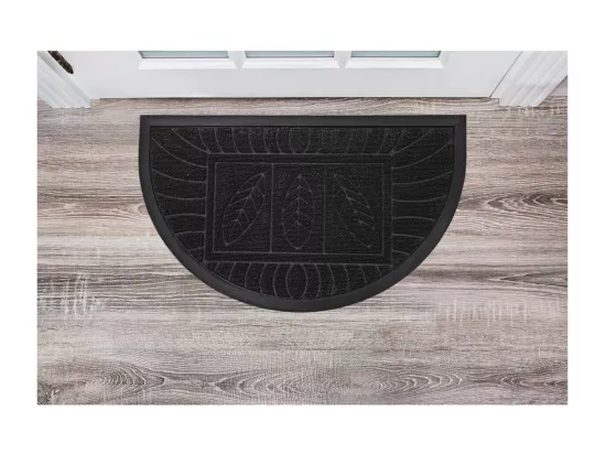 Tapis d'entrée demi-lune - 45 x 75 cm - Feuilles - Noir