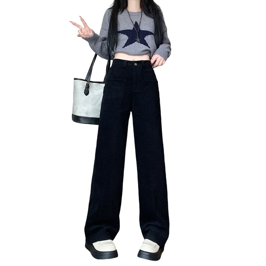 Dragan Pulse - High Rise Plain Corduroy Wide Leg Broek / Riem / Set