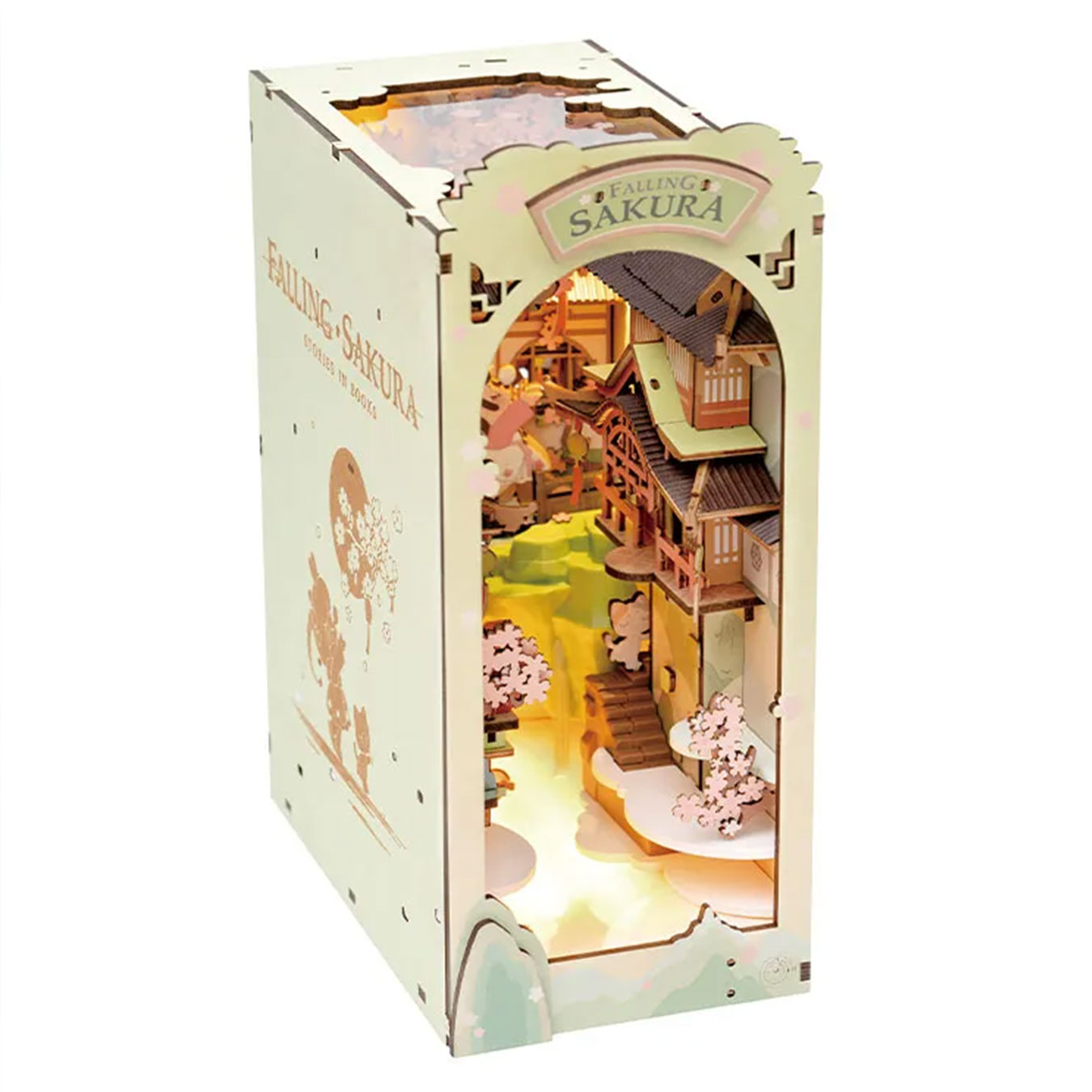(240-tlg. Set) Rolife Book Nook Modell Bausatz DIY Miniatur Haus mit Licht Home Deko Buchstütze für Erwachsene (TGB05) - Falling Sakura