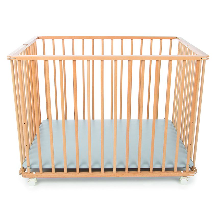 Parc pliant en bois Pocket - Vernis - Ecru