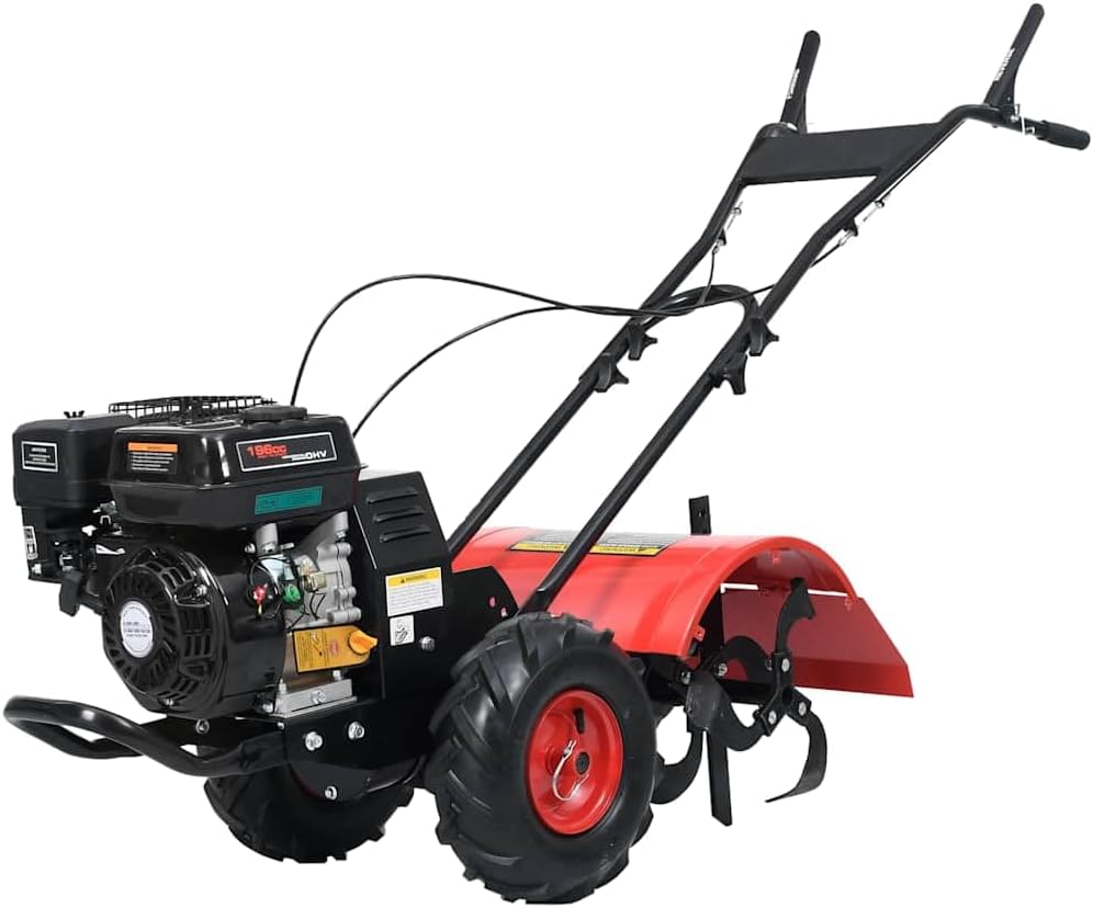 vidaXL Benzin Gartenfräse mit 12 Messern Motorhacke Gartenhacke Kultivator Bodenhacke Bodenfräse Fräse Hacke Ackerfräse 6,5PS 196cm³