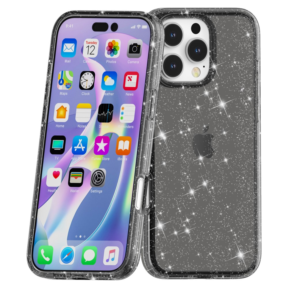 iPhone 16 Pro Max Hybrid Hardcase Schutzhülle im Glitzer Design - Schwarz / Transparent