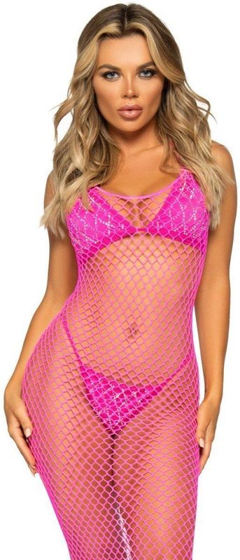 Leg Avenue Grove Net Halterjurk - Roze
