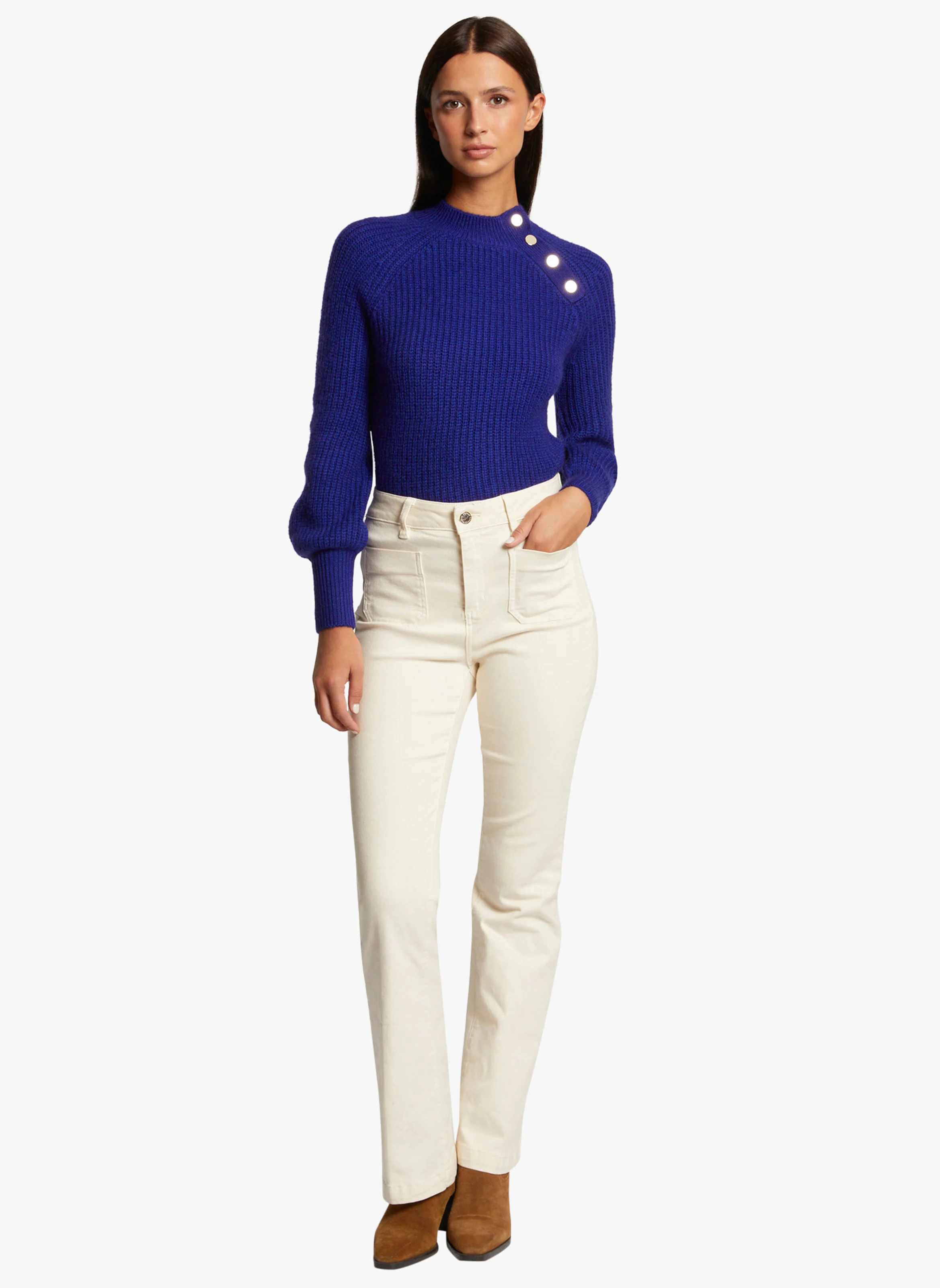 MSOFIA - Pull col montant boutonné| Bleu