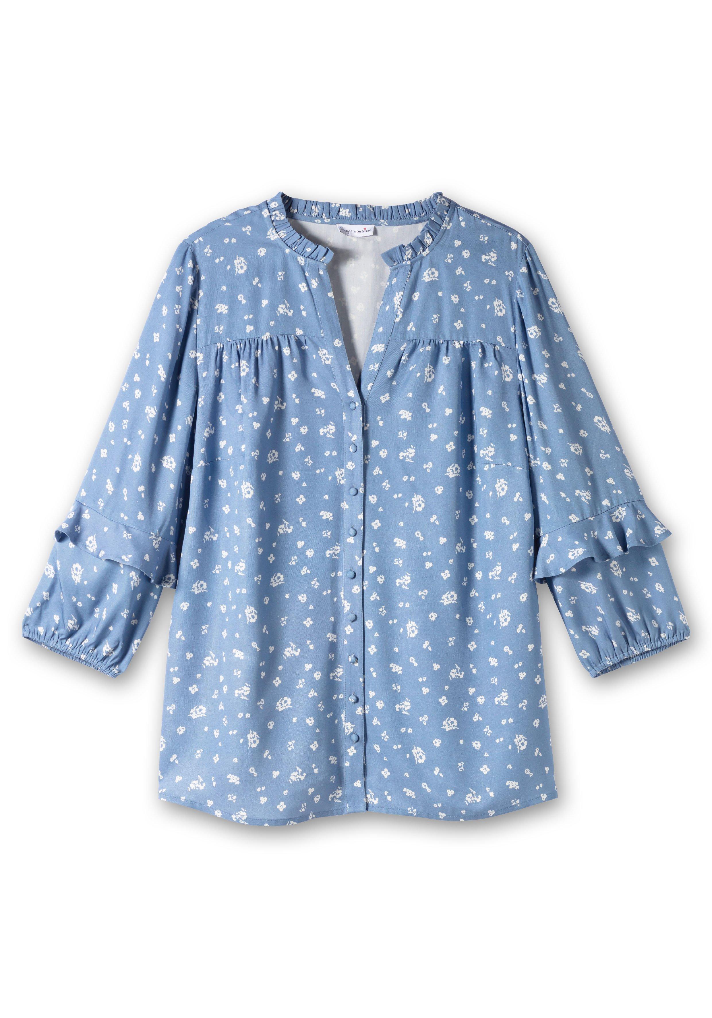 Twill-Bluse mit floralem Druck und Rüschendetails