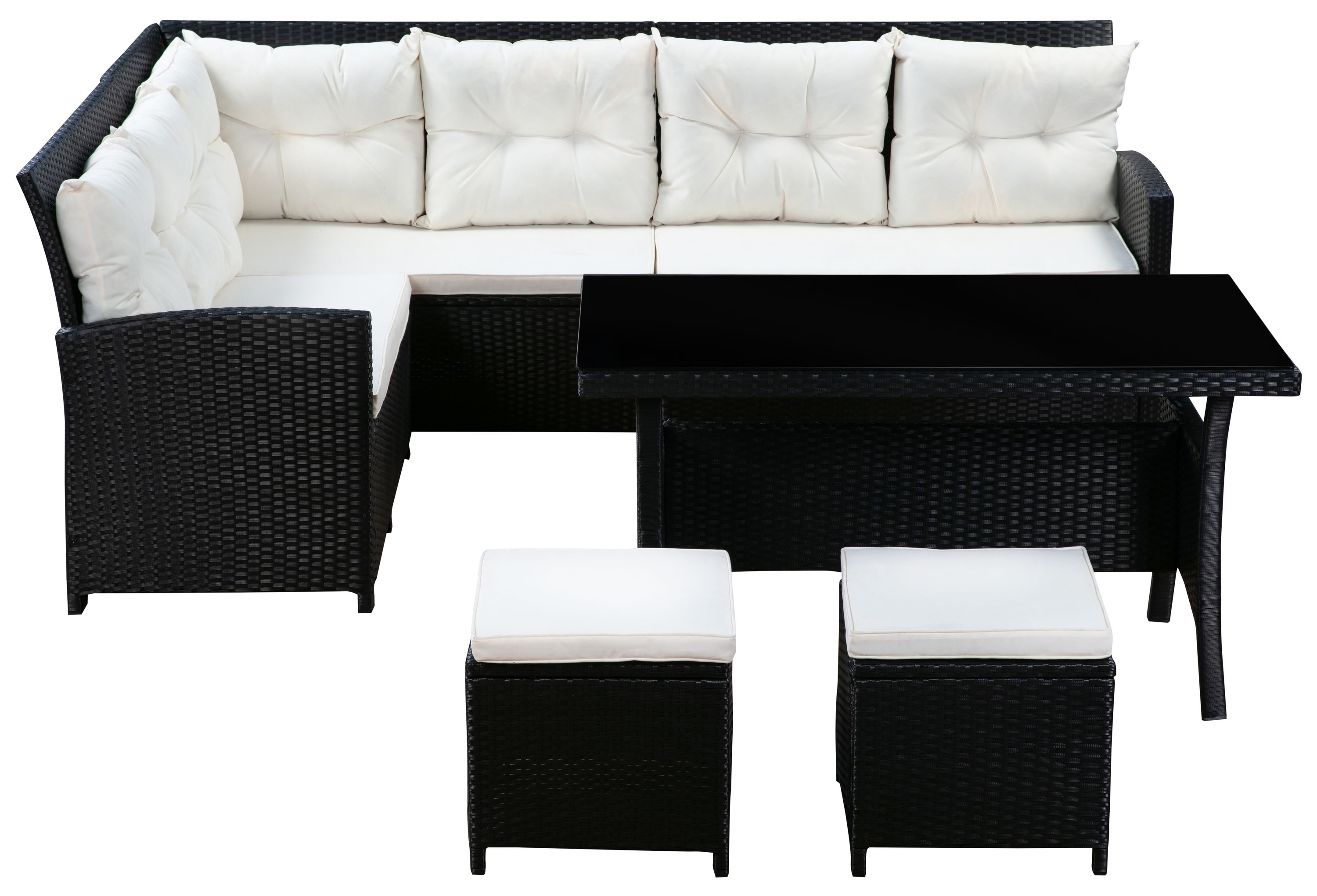 Rattanlounge CANNES schwarz/beige