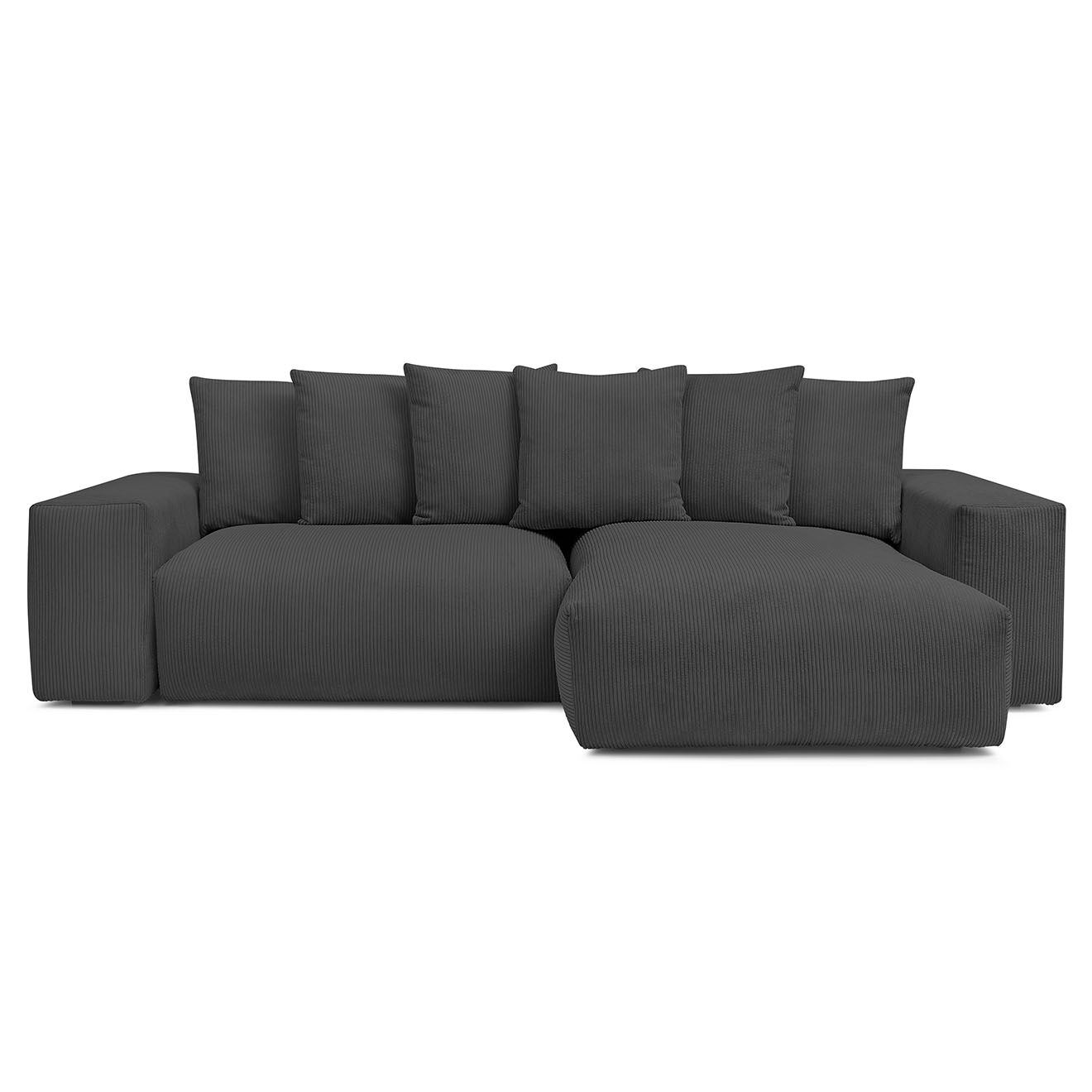 Bobochic Canapé d'angle réversible ultra moelleux voltaire velours côtelé gris foncé - 310x174x75 cm