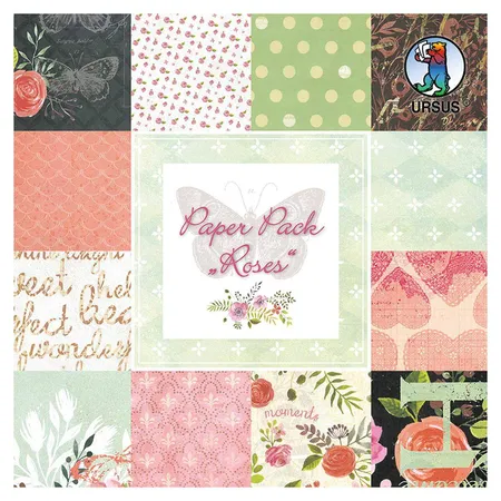 URSUS Paper Pack Roses, ca. 15,3 x 15,3 cm, 24 Blatt in 12 Motiven