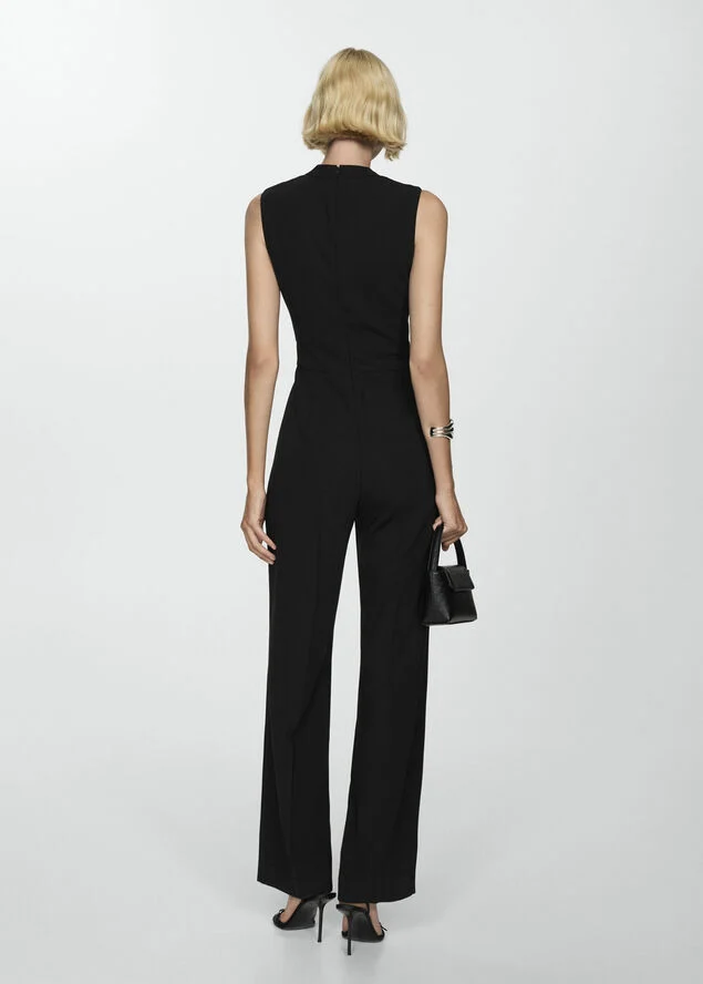 MANGO Long jumpsuit with crossover detail Black