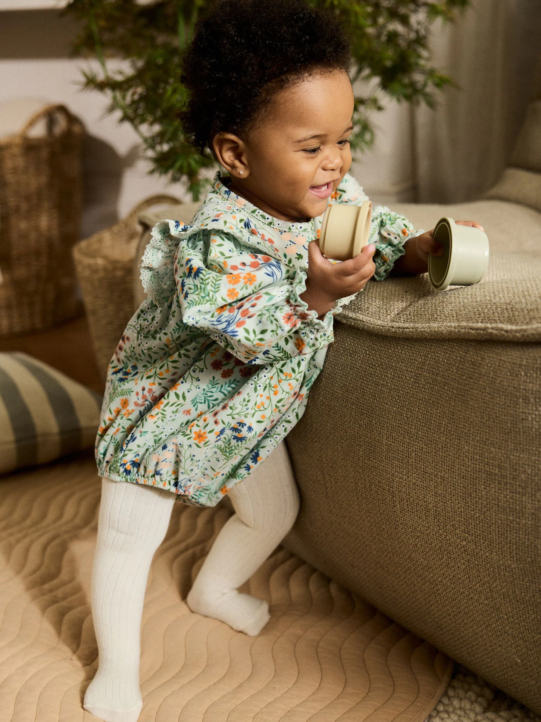 Groen bloemmotief - Babyrompers met bloemenprint Set 2 -delig met maillot (0mnd -3jr)