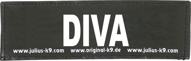 Julius K9 tekstlabel Diva zwart 16 x 5 cm 2 stuks