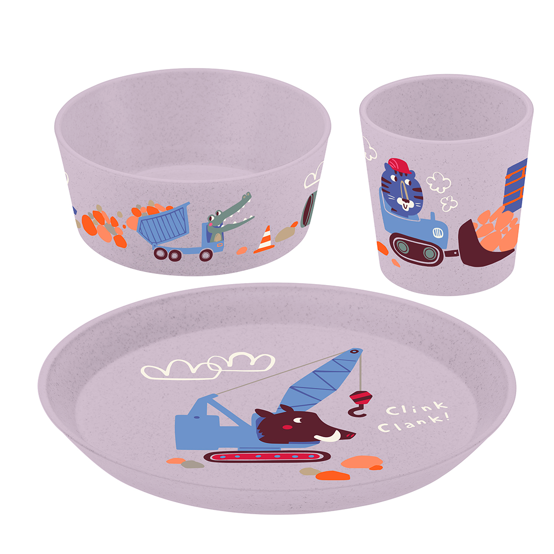 Koziol Kids Set Kindergeschirr Set 3-tlg. organic grey trucks