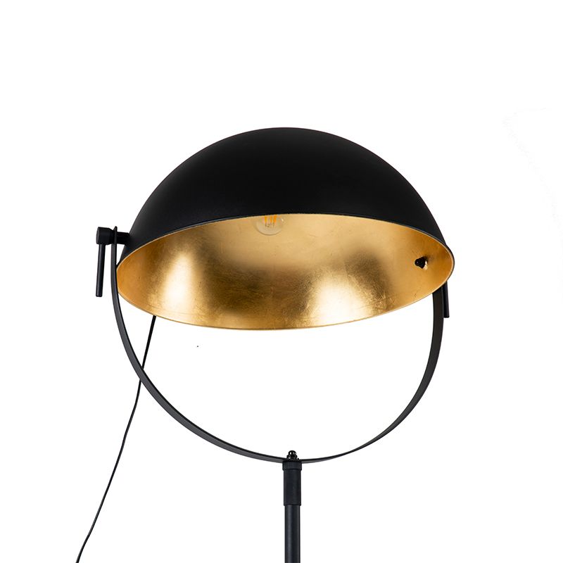 Industriële vloerlamp zwart 50 cm met goud verstelbaar - Magnax