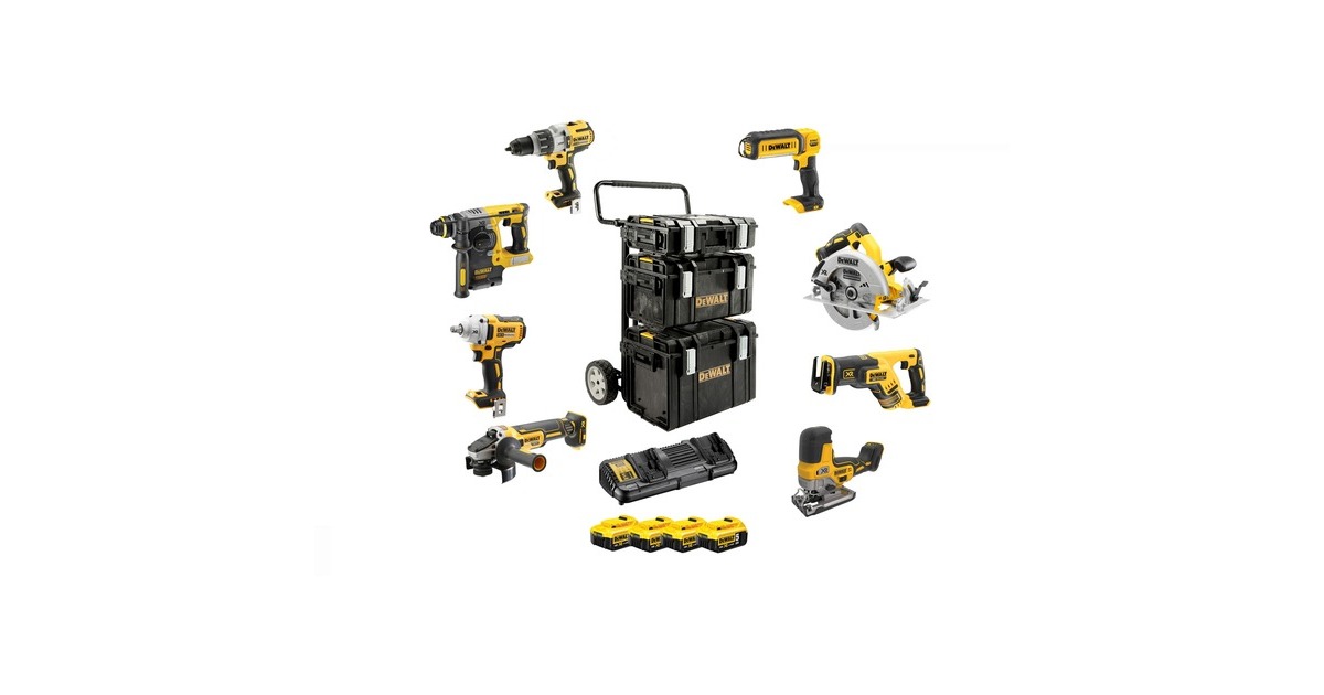 DEWALTDCK856P4-QW Accu Combopack, 18Volt klopboorschroevendraaier  (Geel/zwart, Incl. 8 Accu Machines, 4x Li-Ionen XR Accu (5,0Ah), Trolley DS Carrier)