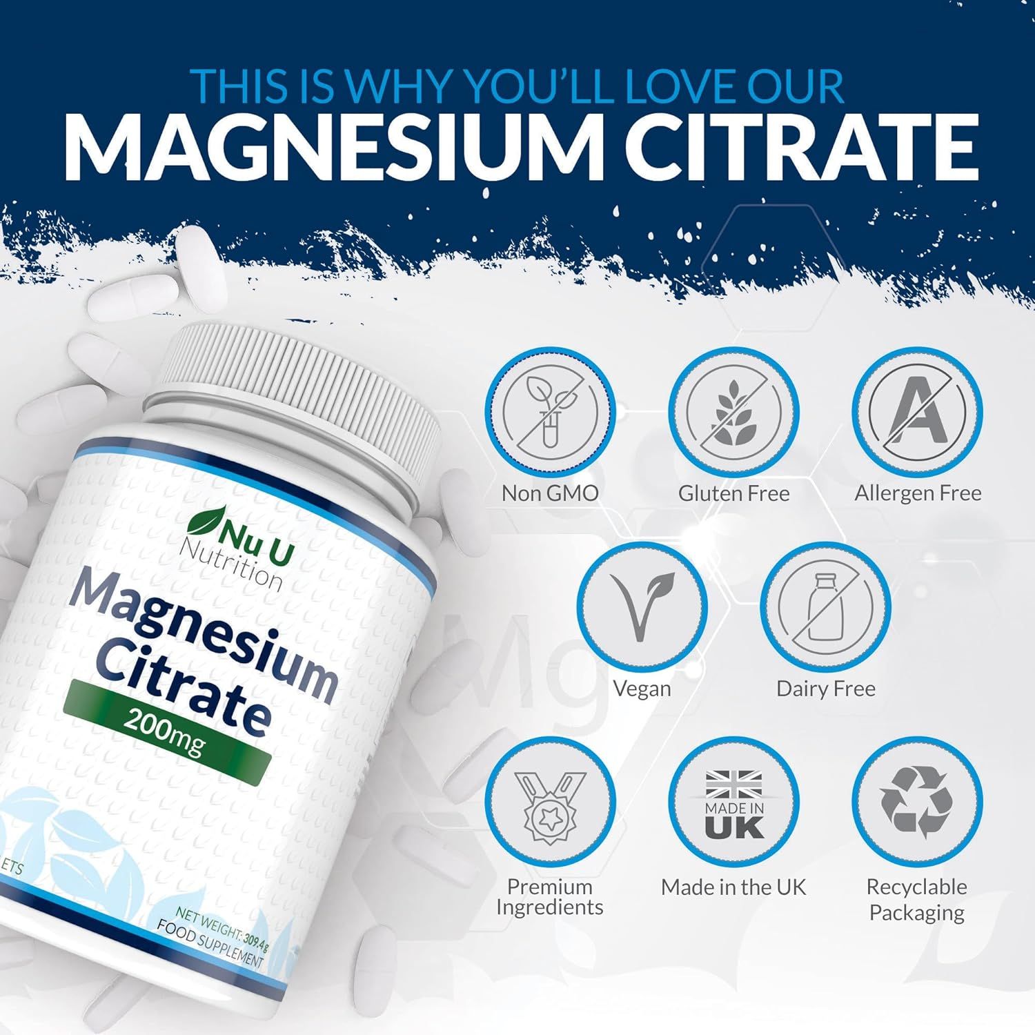 Nu U Nutrition Magnesiumcitrat 200mg