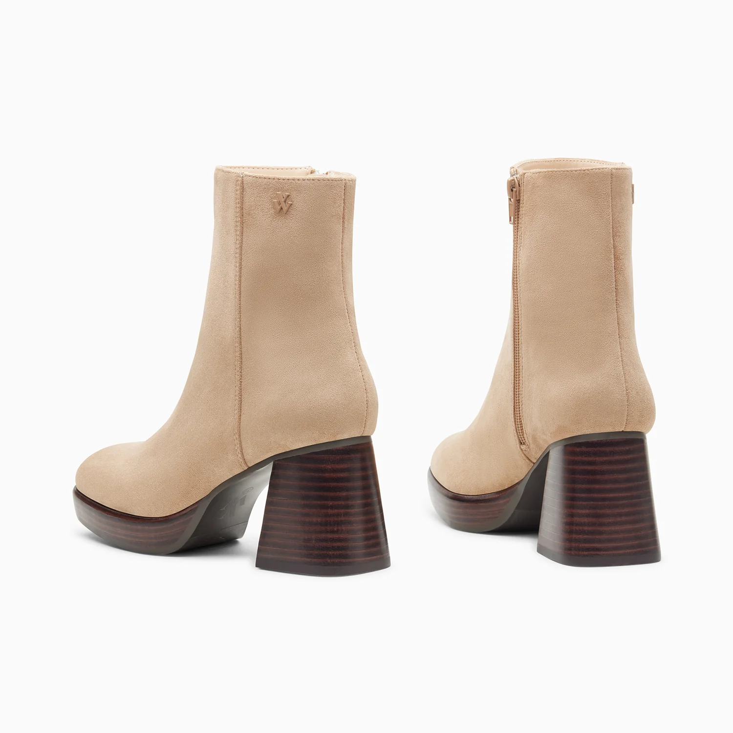 Bottines-Bottines Marina beiges à plateforme et talon bois