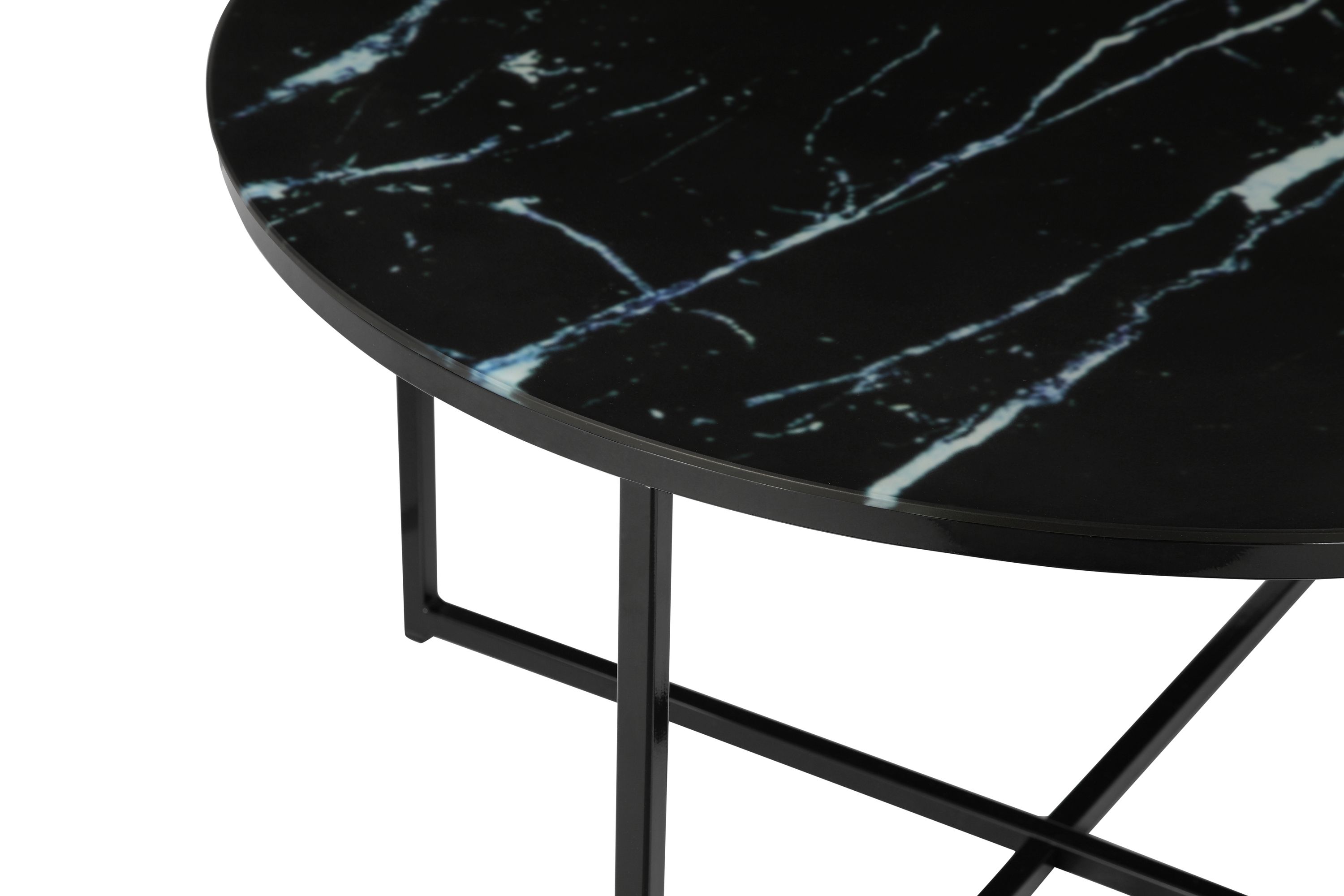 Couchtisch Ø80cm Marmor Optik Glastisch Sofatisch Beistelltisch Wohnzimmer Tisch