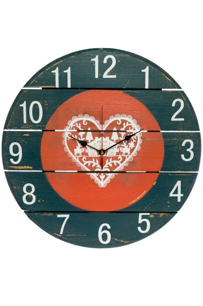 Holzwanduhr CENTURY - rot-blau - Tanne Massivholz