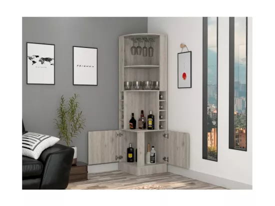 Meuble de bar d'angle Syrah, avec porte-verre , 180.59 cm X 46.73 cm X 46.73 cm , Gris / argenté