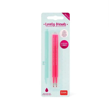 Legami Set mit 2 Ersatzpatronen für Gelstift - Lovely Friends Neon Pink