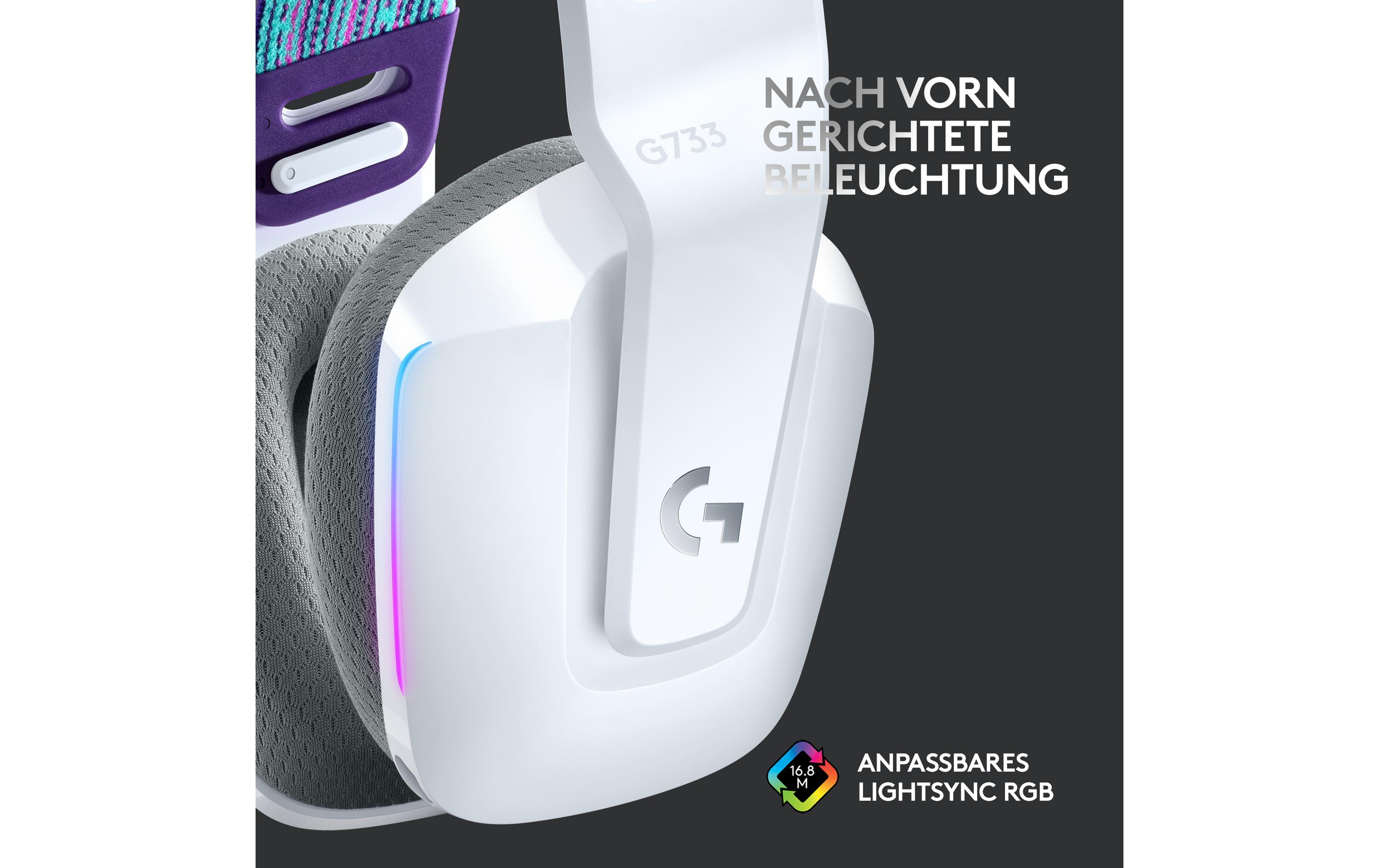 Headset G733 Lightspeed WeissWireless-Gaming-Headset mit DTS 7.1 Surround-Sound und RGB Beleuchtung