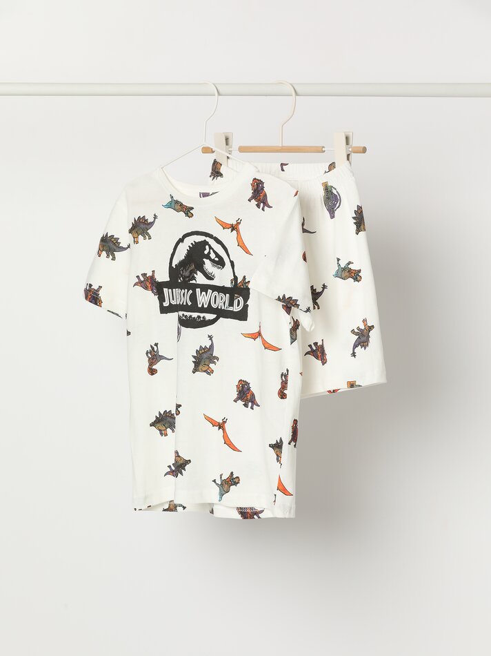 Conjunto de pijama curto estampado do Junassic Park da Universal - Branco