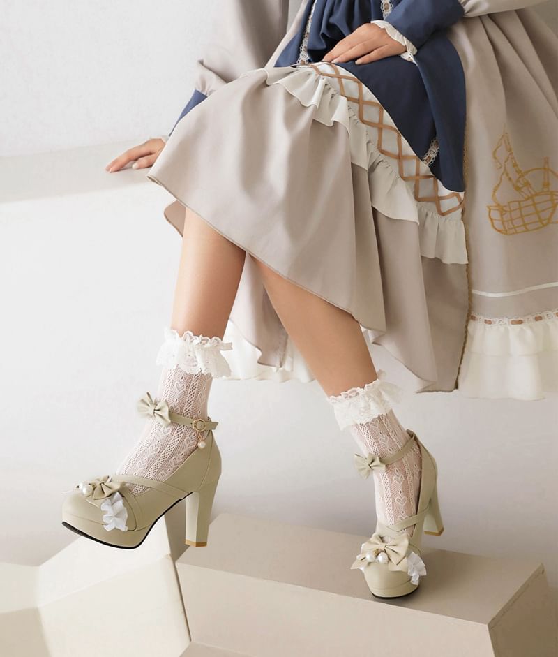 Cinnabelle - Platform enkelband pumps met strik