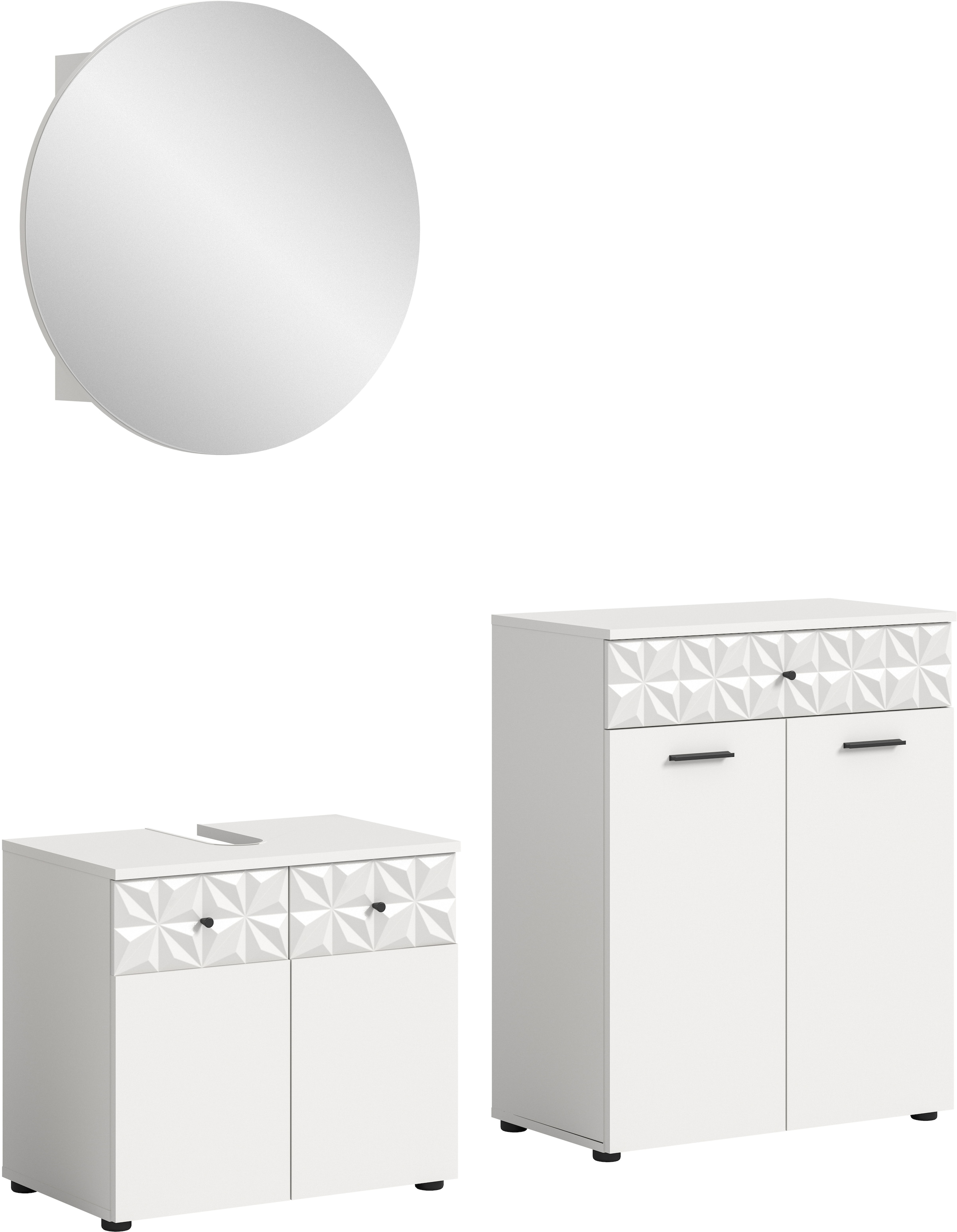 INOSIGN Badezimmer-Set »VICENZA, TOPSELLER!, Breite 145cm, 3-teilig, mit Ornamentabsetzung« best. aus: Waschbeckenunterschrank, Spiegelschrank und Unterschrank,