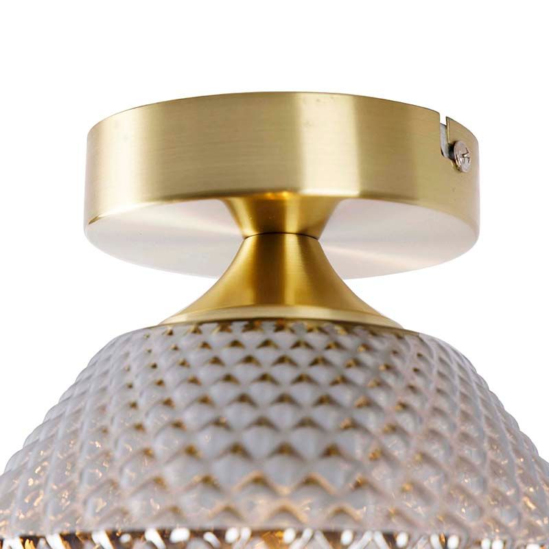 Art Deco plafondlamp messing met smoke glas - Karce