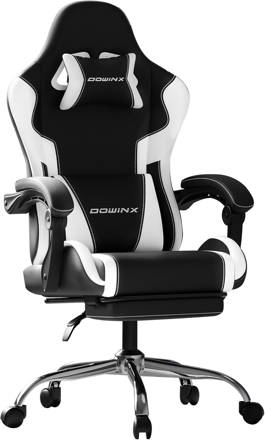 Dowinx Gaming Stuhl mit Fußstütze und Massage Lendenstütze Ergonomic Gaming Chair als Komfortabler Gaming-Sessel mit Kopfstütze, Ideal Für Büro, Home, Streaming und Lange Gaming-Sessions, Weiß