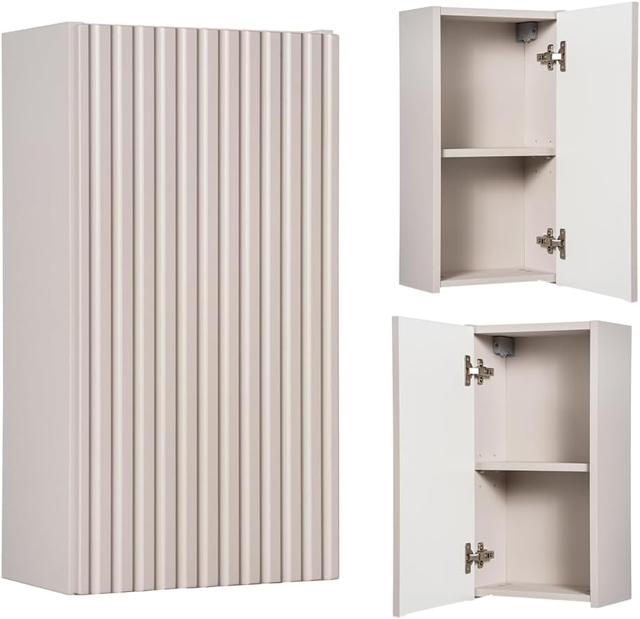 Lomadox Badezimmer Hängeschrank 30 cm Kaschmir beige gerillte Front Wandschrank Badschrank 1-türig B/H/T ca. 30/57/19 cm
