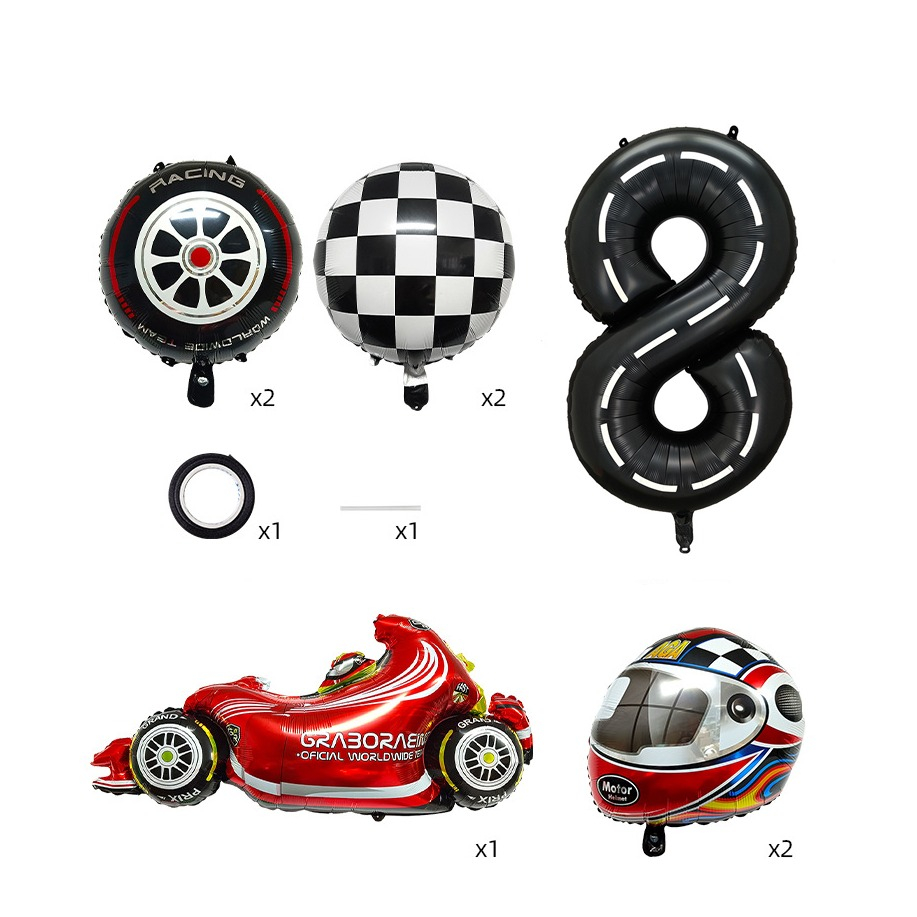 (8-tlg. Set) Zahlen Ballon Kinder Geburtstags Party Folienballon - Zahl 8 / Rennauto